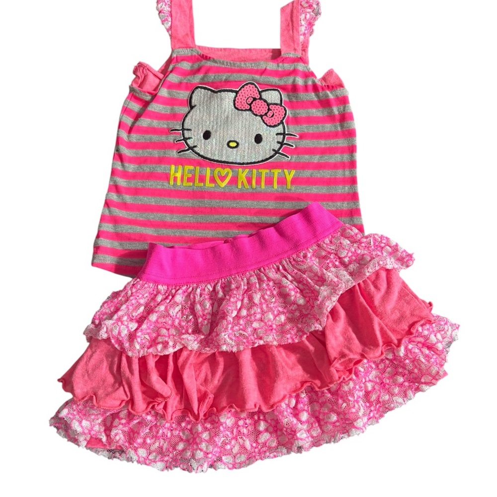Hello Kitty Pink Striped Top and Ruffled Skirt Set | 3T